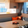 Shangri la catamaran yacht charter saloon
