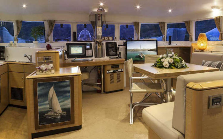 ELVIRA catamaran yacht charter saloon